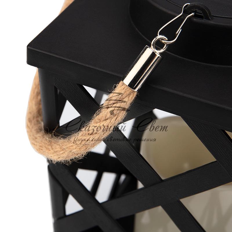 Декоративный фонарь на солнечной батарее 14х14х24 см, черный плетеный корпус, теплый белый цвет свечения NEON-NIGHT - Image 7