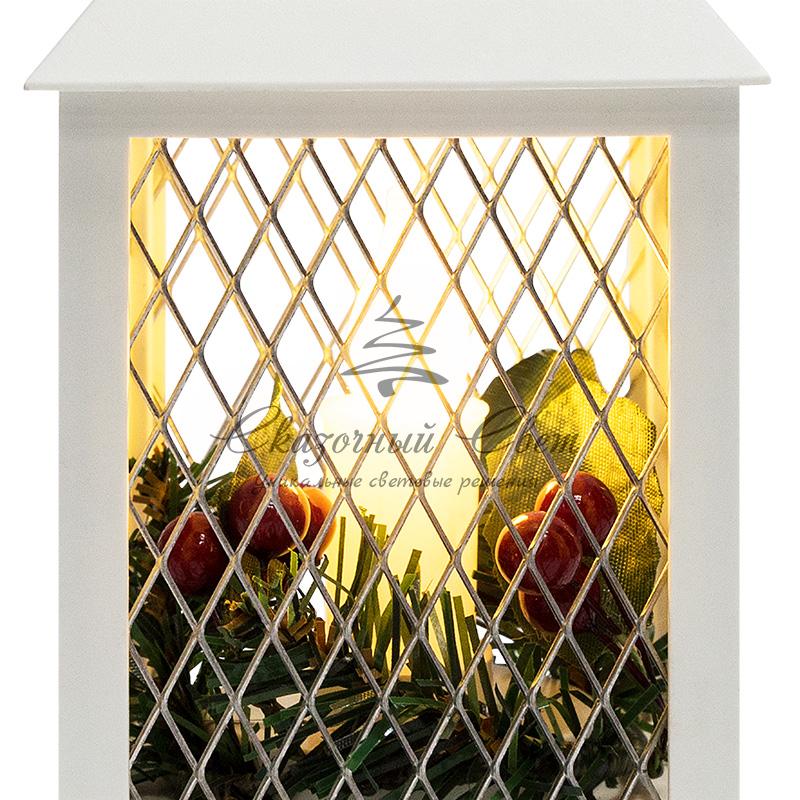 Декоративный фонарь со свечкой, белый корпус, размер 10.5х10.5х24 см, цвет ТЕПЛЫЙ БЕЛЫЙ - Image 7