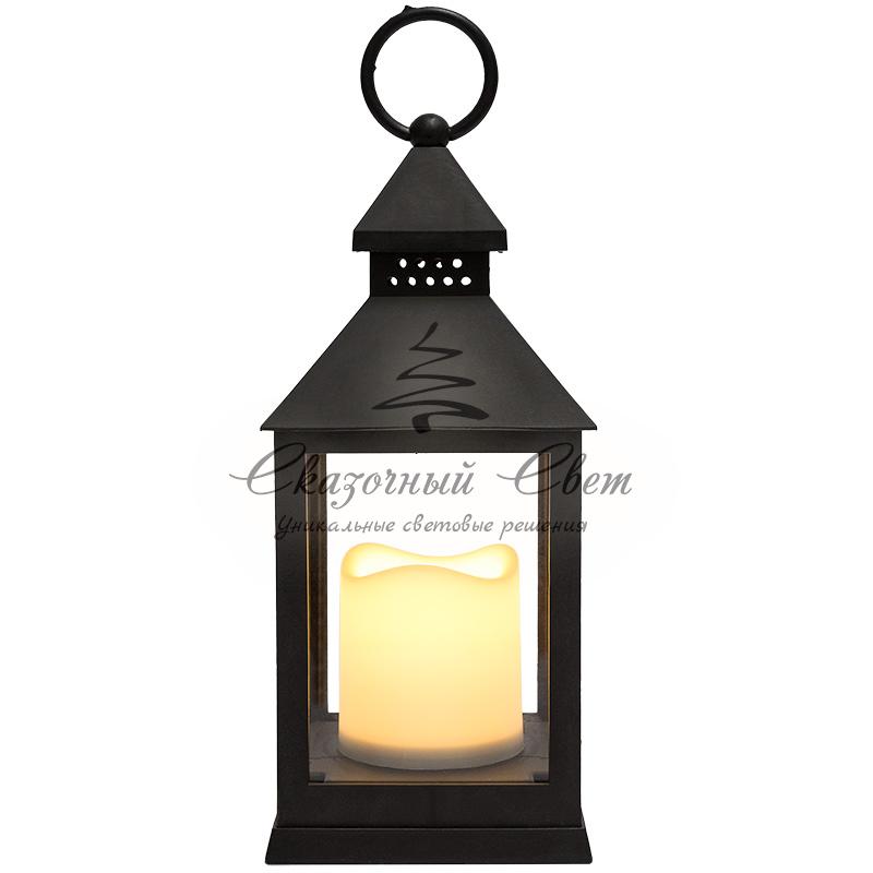 Декоративный фонарь со свечкой, черный корпус, размер 10.5х10.5х24 см, цвет ТЕПЛЫЙ БЕЛЫЙ - Image 7