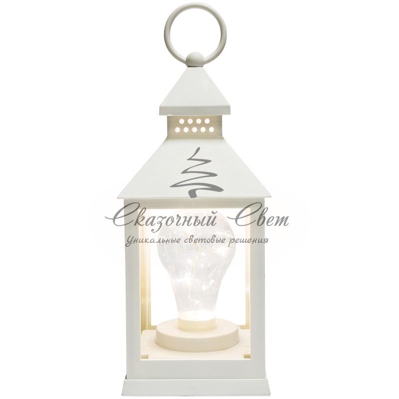 Декоративный фонарь с лампочкой, белый корпус, размер 10.5х10.5х24 см, цвет ТЕПЛЫЙ БЕЛЫЙ - Image 7