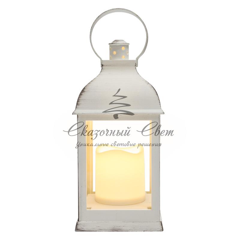 Декоративный фонарь со свечкой, белый корпус, размер 10.5х10.5х22,35 см, цвет ТЕПЛЫЙ БЕЛЫЙ - Image 7