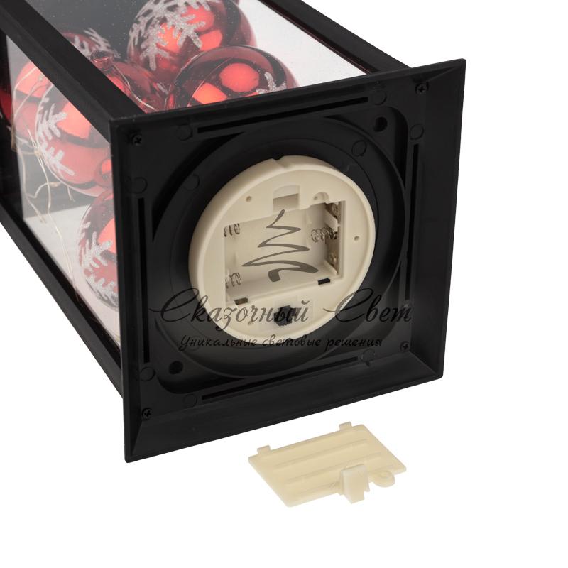 Декоративный фонарь с шариками, черный корпус, размер 14х14х27 см, цвет теплый белый - Image 7