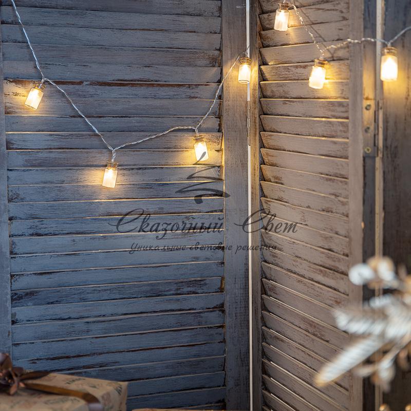 Гирлянда светодиодная «Баночки» 1.5 м, 10 LED, прозрачный ПВХ, цвет свечения теплый белый, 2 х АА (батарейки не в комплекте) NEON-NIGHT - Image 8