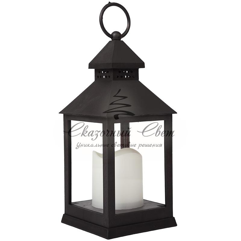 Декоративный фонарь со свечкой, черный корпус, размер 10.5х10.5х24 см, цвет ТЕПЛЫЙ БЕЛЫЙ - Image 8
