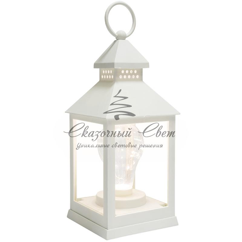 Декоративный фонарь с лампочкой, белый корпус, размер 10.5х10.5х24 см, цвет ТЕПЛЫЙ БЕЛЫЙ - Image 8