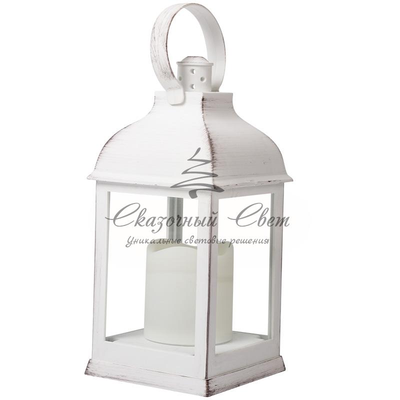 Декоративный фонарь со свечкой, белый корпус, размер 10.5х10.5х22,35 см, цвет ТЕПЛЫЙ БЕЛЫЙ - Image 8