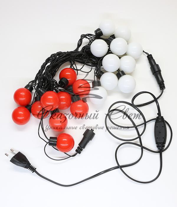 Гирлянда «Шарики» 5м Красно-Белая, Диаметр Шарика 40мм, 20 LED, Провод Черный Каучук, IP54 - Image 3