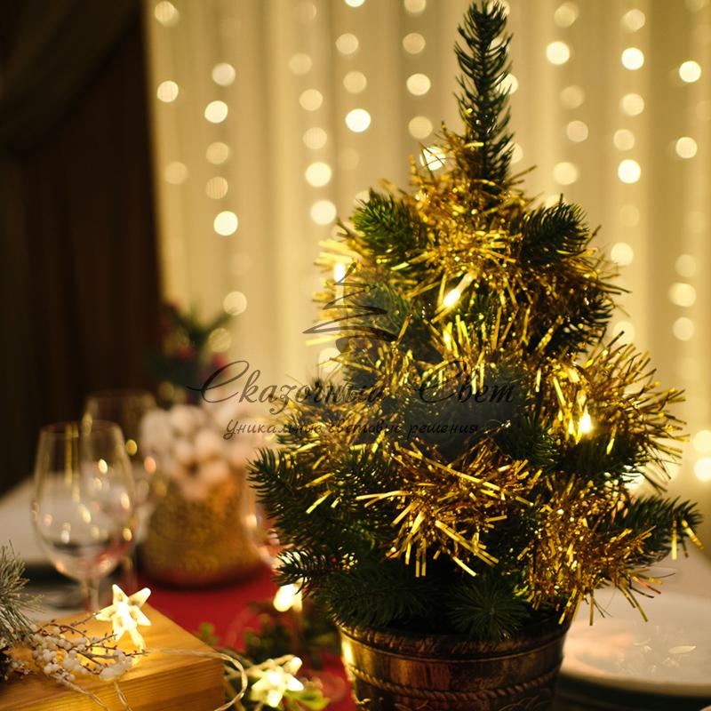 Гирлянда светодиодная «Мишура» золотая 10 LED, 1,5 м, прозрачный ПВХ, теплое белое свечение, 2 х АА (батарейки не в комплекте) NEON-NIGHT - Image 9