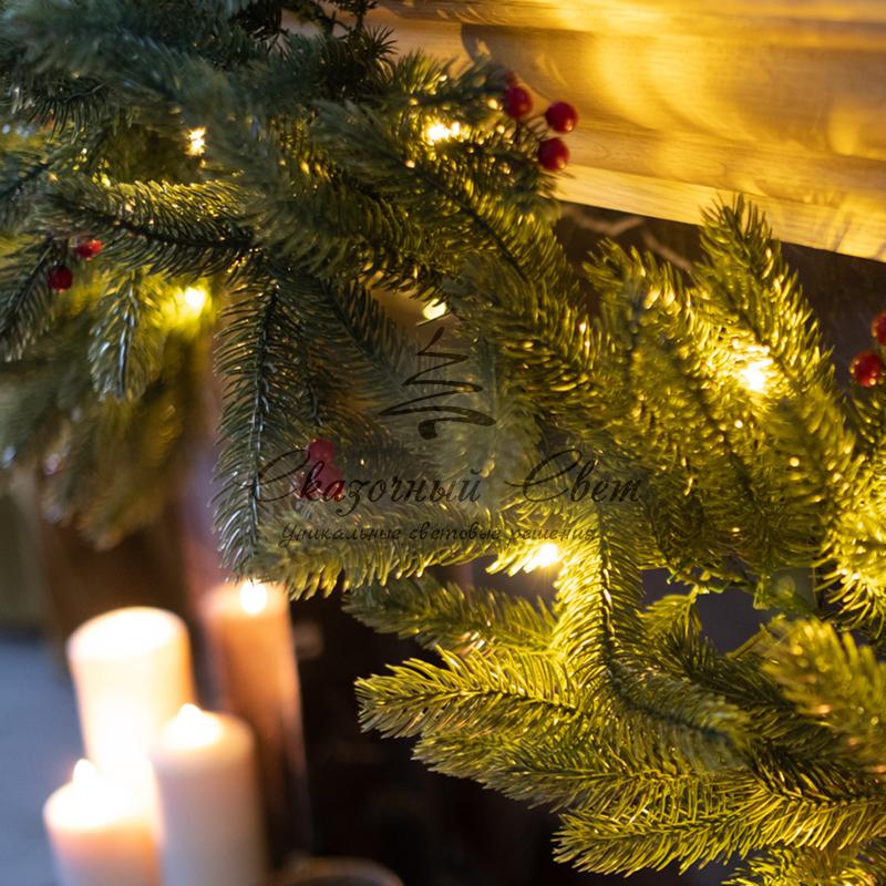 Еловый шлейф с ягодами и гирляндой NEON-NIGHT 1.8 м, 30 LED, 31 В, литой, теплое белое свечение - Image 9