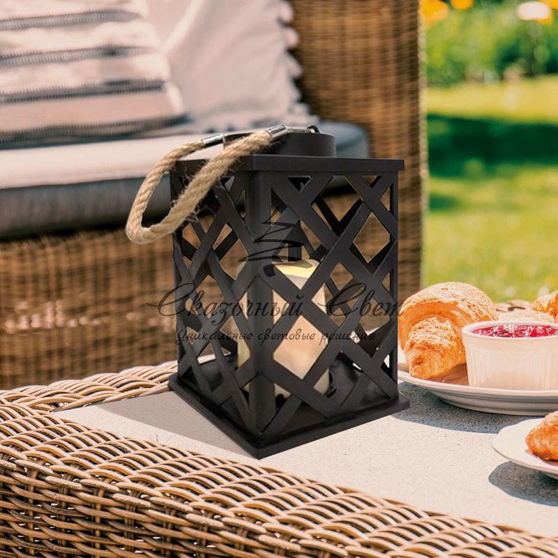 Декоративный фонарь на солнечной батарее 14х14х24 см, черный плетеный корпус, теплый белый цвет свечения NEON-NIGHT - Image 9