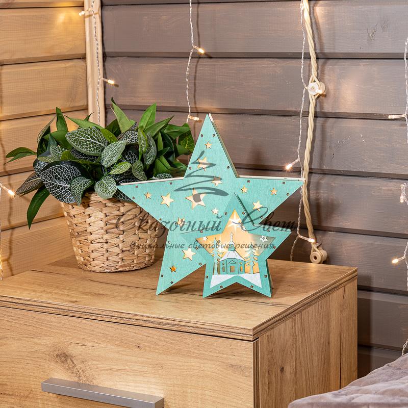 Деревянная фигура с подсветкой «Домик Звездочета» бирюзовая 26х7х25 см, NEON-NIGHT - Image 9