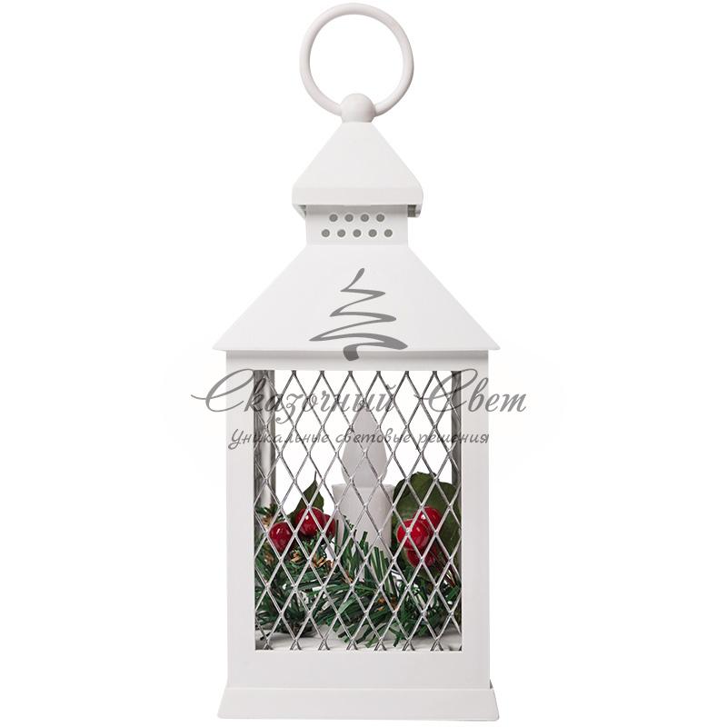 Декоративный фонарь со свечкой, белый корпус, размер 10.5х10.5х24 см, цвет ТЕПЛЫЙ БЕЛЫЙ - Image 9