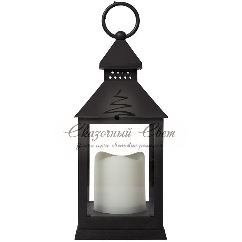 Декоративный фонарь со свечкой, черный корпус, размер 10.5х10.5х24 см, цвет ТЕПЛЫЙ БЕЛЫЙ - Image 9