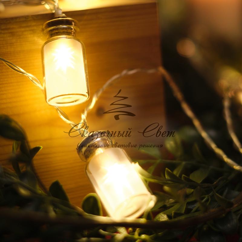 Гирлянда светодиодная «Баночки» 1.5 м, 10 LED, прозрачный ПВХ, цвет свечения теплый белый, 2 х АА (батарейки не в комплекте) NEON-NIGHT - Image 10