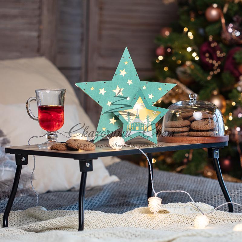 Деревянная фигура с подсветкой «Домик Звездочета» бирюзовая 26х7х25 см, NEON-NIGHT - Image 10