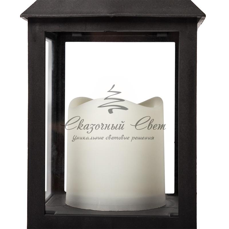 Декоративный фонарь со свечкой, черный корпус, размер 10.5х10.5х24 см, цвет ТЕПЛЫЙ БЕЛЫЙ - Image 10