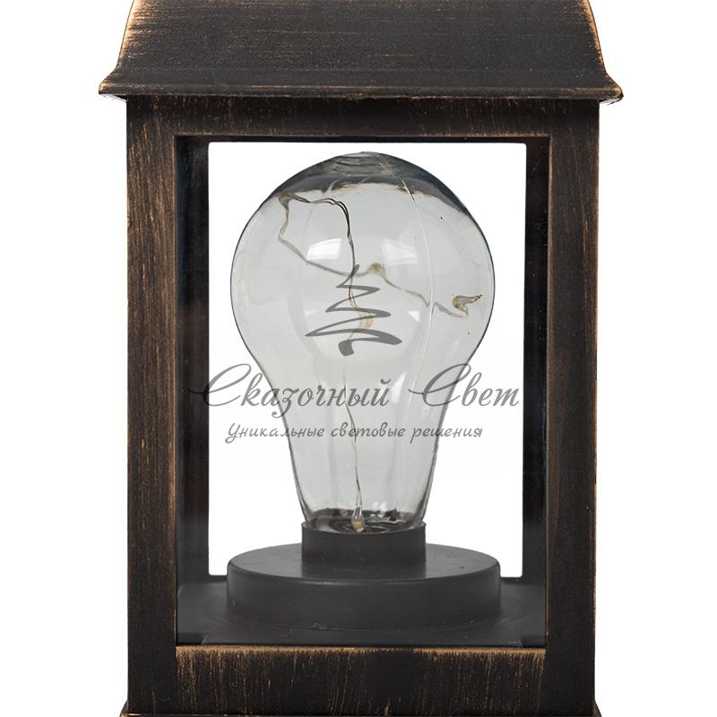 Декоративный фонарь с лампочкой, бронзовый корпус, размер 10.5х10.5х22,5 см, цвет ТЕПЛЫЙ БЕЛЫЙ - Image 10