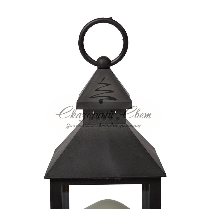 Декоративный фонарь со свечкой, черный корпус, размер 10.5х10.5х24 см, цвет ТЕПЛЫЙ БЕЛЫЙ - Image 11