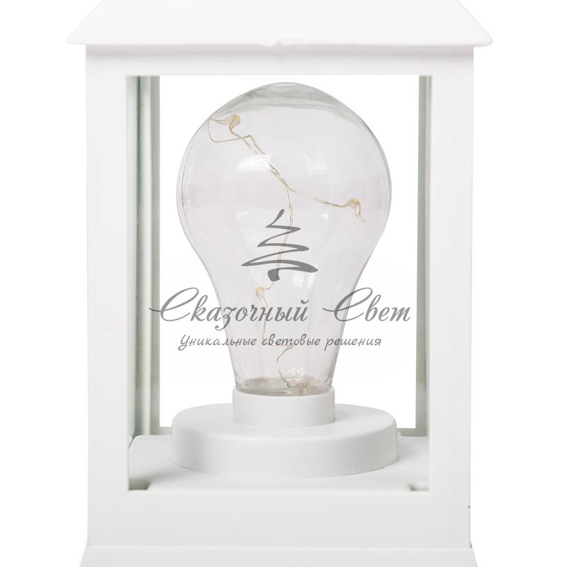 Декоративный фонарь с лампочкой, белый корпус, размер 10.5х10.5х24 см, цвет ТЕПЛЫЙ БЕЛЫЙ - Image 11