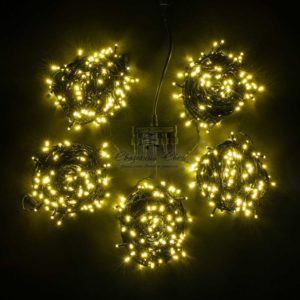 Комплект 5 Тепло-Белых Нитей по 20м, 1000 LED, Провод Черный ПВХ, IP54