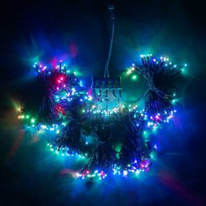 Комплект 5 Разноцветных Нитей по 10м, 300 LED, Провод Черный Силикон, IP65