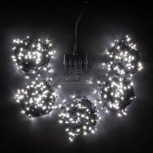 Комплект 5 Белых Нитей по 20м, 900 LED, Провод Черный Силикон, IP65