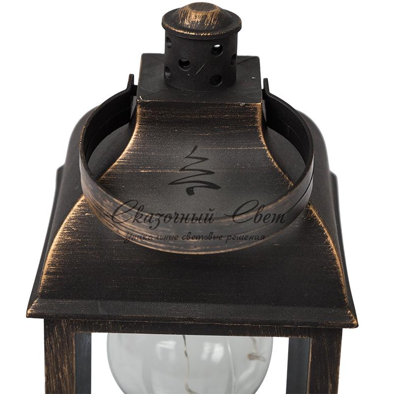 Декоративный фонарь с лампочкой, бронзовый корпус, размер 10.5х10.5х22,5 см, цвет ТЕПЛЫЙ БЕЛЫЙ - Image 12