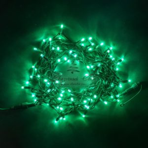 Гирлянда Нить 10м Зеленая с Мерцанием, 100 LED, Провод Черный Каучук, IP54