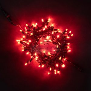 Гирлянда Нить 10м Красная с Мерцанием, 100 LED, Провод Черный Каучук, IP54
