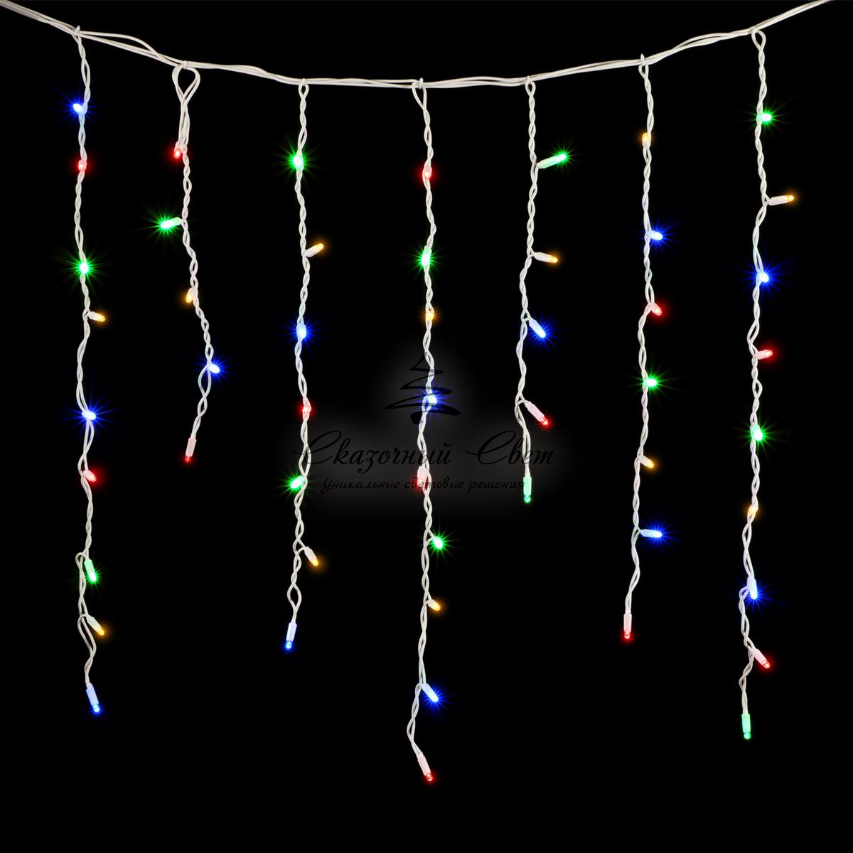 Гирлянда Бахрома 3,2 x 0,9 м Разноцветная, 168 LED, Провод Белый Каучук, IP54