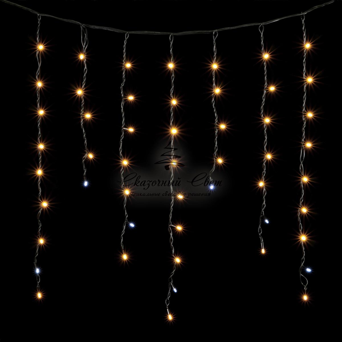 Гирлянда Бахрома 3,2 x 0,9 м Тепло-Белая с Мерцанием Белого Диода, 168 LED, Провод Черный Каучук, IP54