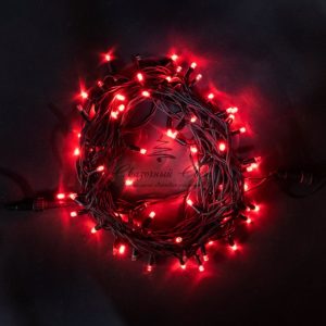 Гирлянда Нить 10м Красная 24В, 75 LED, Провод Черный Каучук, IP54
