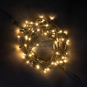 Гирлянда Нить 10м Тепло-Белая 24В, 75 LED, Провод Черный Каучук, IP54