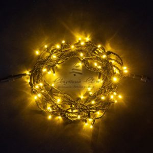 Гирлянда Нить 10м Желтая 24В, 75 LED, Провод Черный Каучук, IP54
