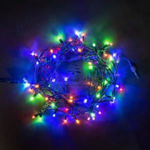 Гирлянда Нить 10м Разноцветная, 75 LED, Провод Черный Каучук, IP54