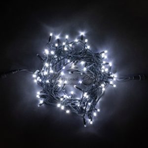 Гирлянда Нить 10м Белая с Мерцанием Каждого Диода, 75 LED, Провод Черный Каучук, IP54