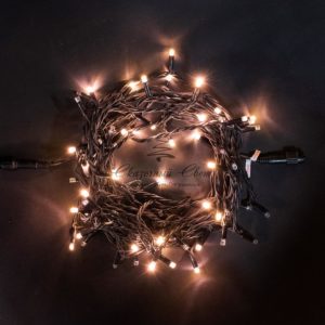 Гирлянда Нить 10м Тепло-Белая с Мерцанием Каждого Диода, 75 LED, Провод Черный Каучук, IP54