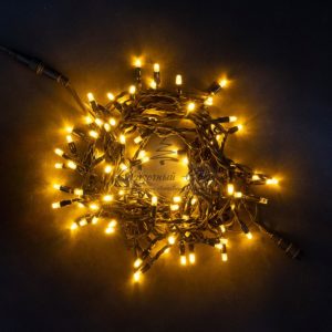 Гирлянда Нить 10м Желтая с Мерцанием Каждого Диода, 75 LED, Провод Черный Каучук, IP54