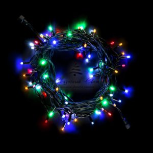 Гирлянда Нить 10м Разноцветная с Мерцанием Белого Диода, 75 LED, Провод Черный Каучук, IP54