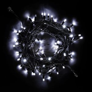 Гирлянда Нить 10м Белая с Мерцанием Белого Диода, 75 LED, Провод Черный Каучук, IP54