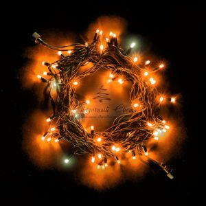 Гирлянда Нить 10м Желтая с Мерцанием Белого Диода, 75 LED, Провод Черный Каучук, IP54