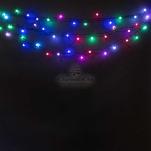 Гирлянда «Шарики» 10м Разноцветная с Мерцанием 8В, Диаметр Шарика 18мм, 100 LED, Провод Черный Каучук, IP54