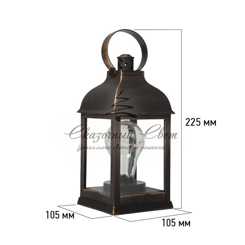 Декоративный фонарь с лампочкой, бронзовый корпус, размер 10.5х10.5х22,5 см, цвет ТЕПЛЫЙ БЕЛЫЙ - Image 15