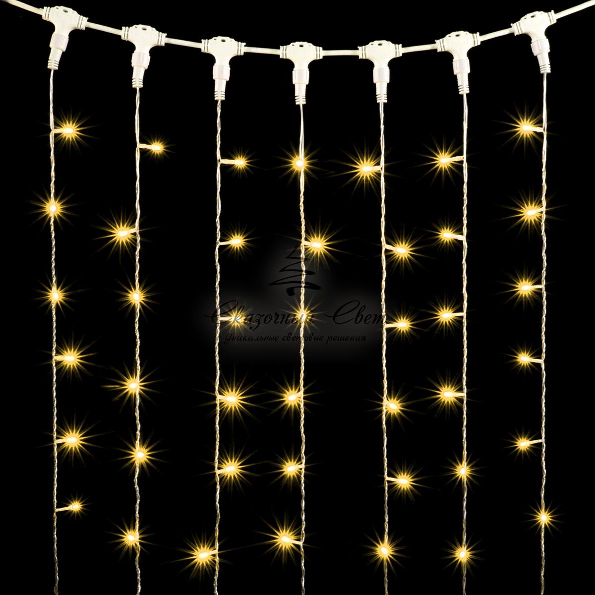 Гирлянда Занавес 2 x 1 м Тепло-Белый, 200 LED, Провод Прозрачный ПВХ, IP54