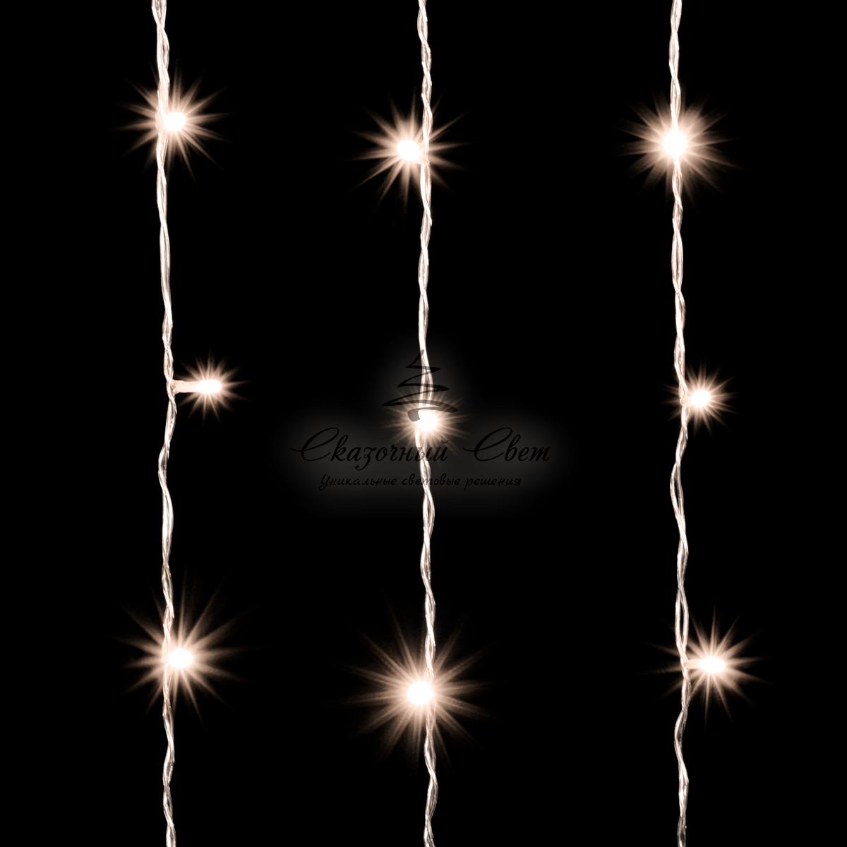 Гирлянда Занавес 2 x 2 м Тепло-Белый, 400 LED, Провод Прозрачный ПВХ, IP20 - Image 3
