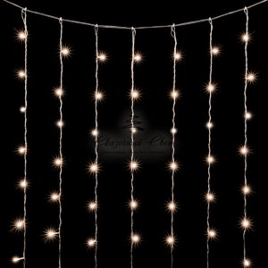 Гирлянда Занавес 2 x 2 м Тепло-Белый с Мерцанием Белого Диода, 400 LED, Провод Прозрачный ПВХ, IP20