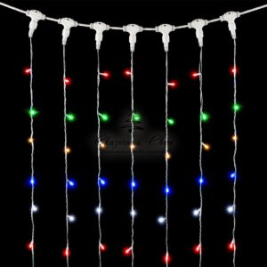 Гирлянда Занавес 2 x 2 м Разноцветный с Мерцанием Белого Диода, 400 LED, Провод Прозрачный ПВХ, IP54