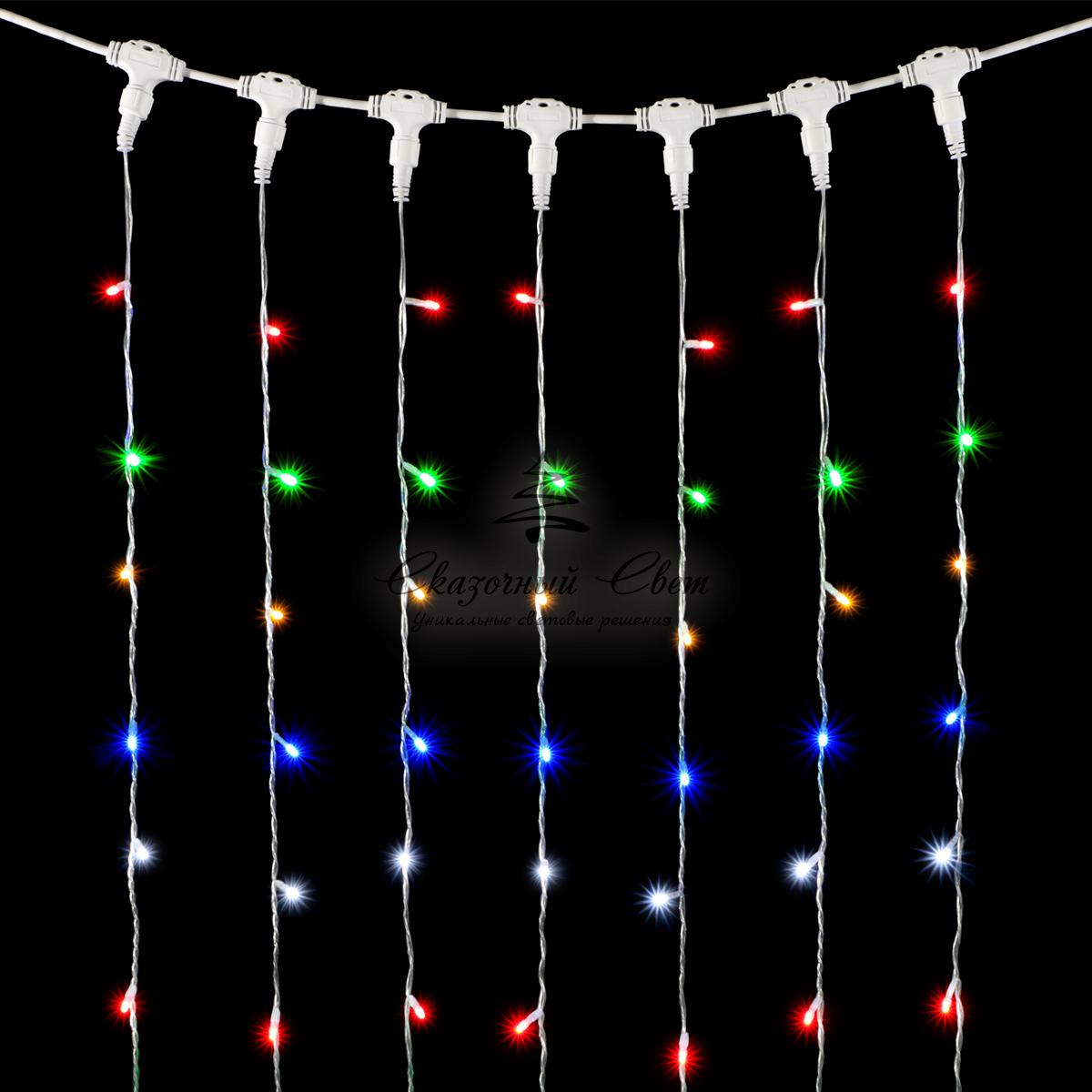 Гирлянда Занавес 2 x 2 м Разноцветный с Мерцанием Белого Диода, 400 LED, Провод Прозрачный ПВХ, IP54