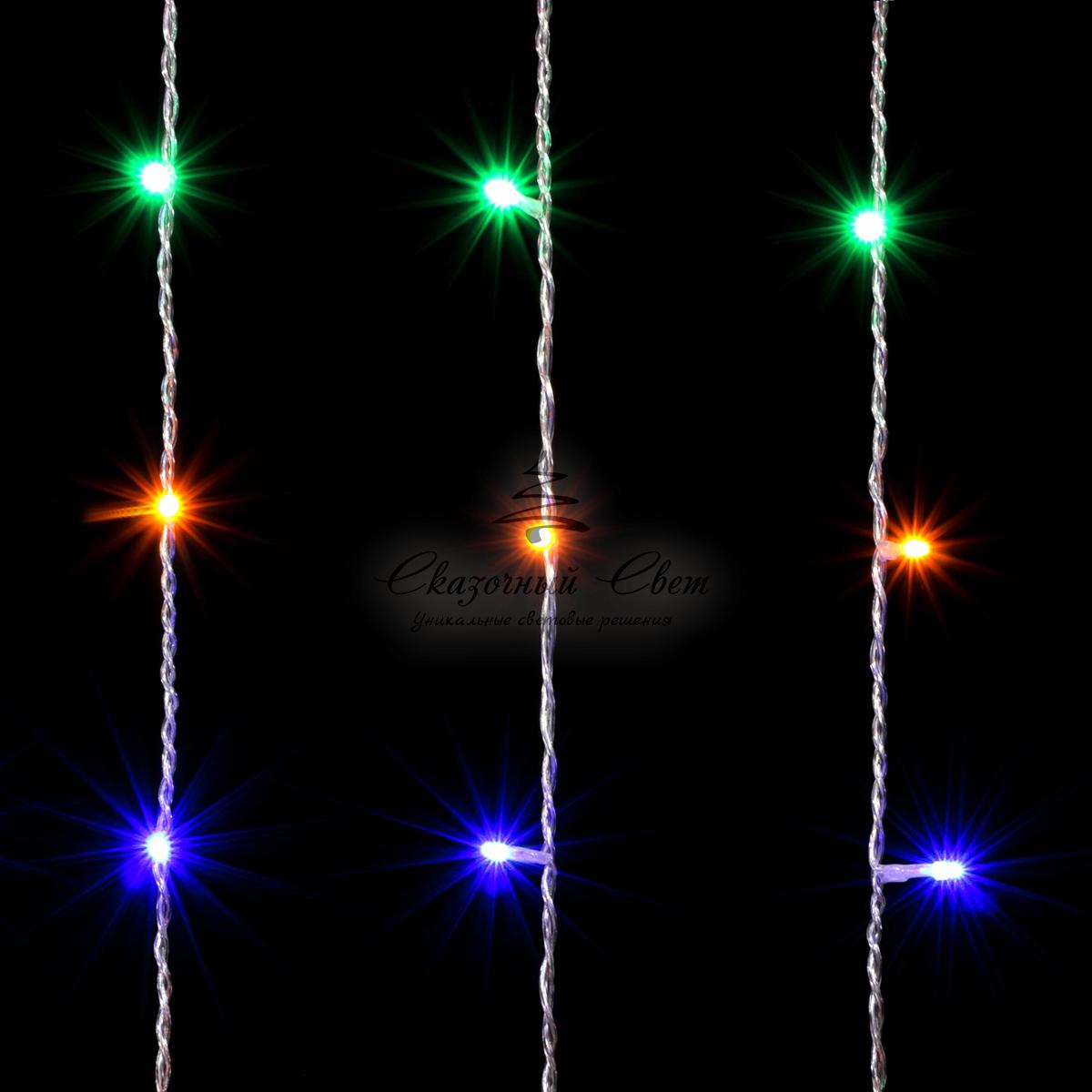 Гирлянда Занавес 2 x 2 м Разноцветный с Мерцанием Белого Диода, 400 LED, Провод Прозрачный ПВХ, IP54 - Image 3
