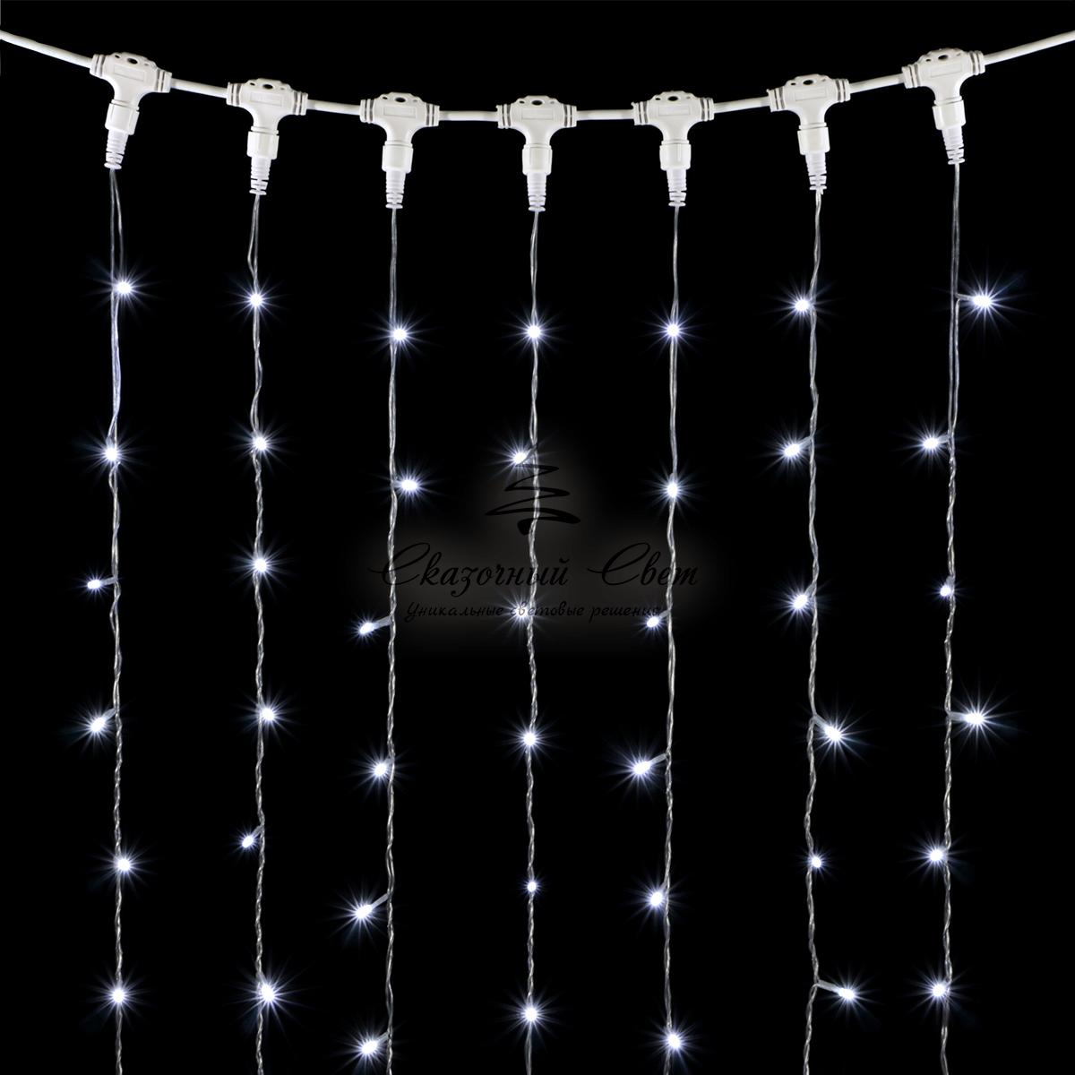 Гирлянда Занавес 2 x 2 м Белый с Мерцанием Белого Диода, 400 LED, Провод Прозрачный ПВХ, IP54